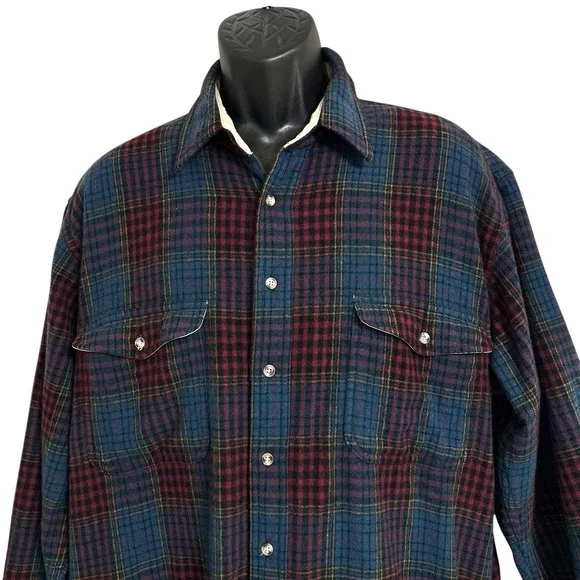 Eddie Bauer Men's XL Wool Vtg 90's Plaid Shirt Red Green Multi Outdoor - Picture 4 of 16